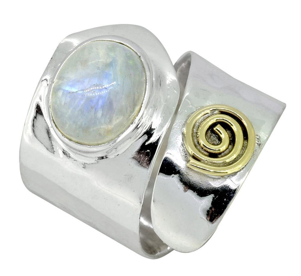 Moonstone Solid 925 Sterling Silver Brass Ring Jewelry - YoTreasure