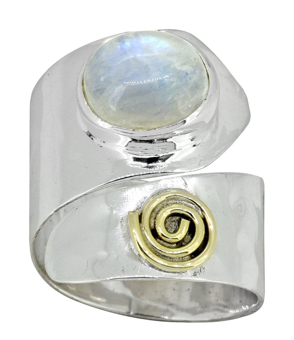 Moonstone ring in newest silver and Merlin's gold brass