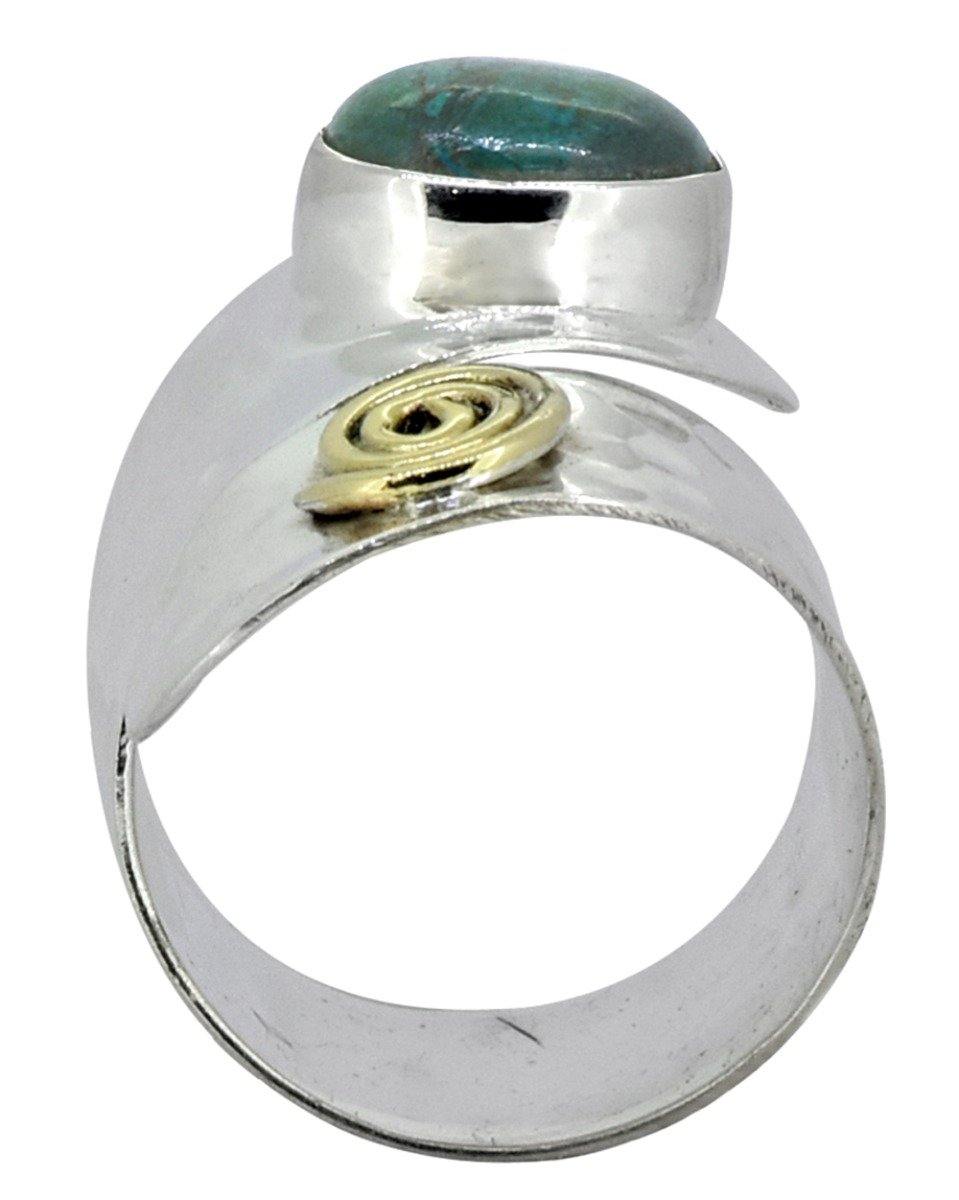 Natural Chrysocolla Solid 925 Sterling Silver Brass Ring Jewelry - YoTreasure
