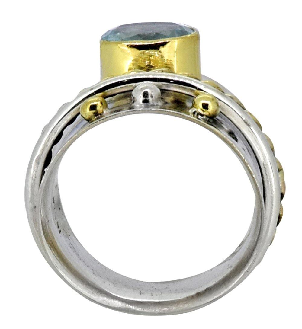 Blue Topaz Solid 925 Sterling Silver Brass Two Tone Designer Ring Jewelry - YoTreasure