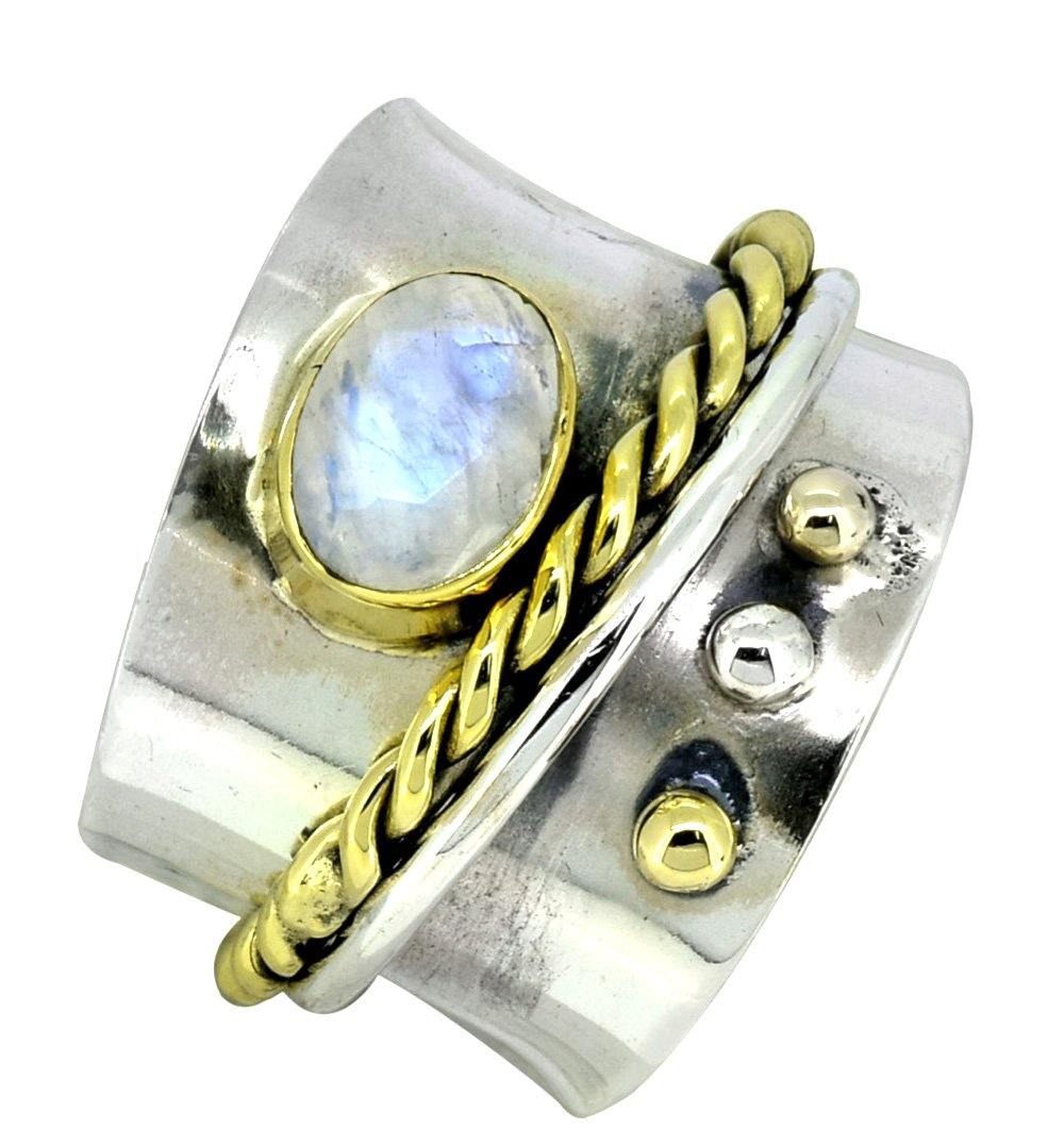 Rainbow Moonstone Ring Solid 925 Sterling Silver  Brass Gemstone Jewelry - YoTreasure