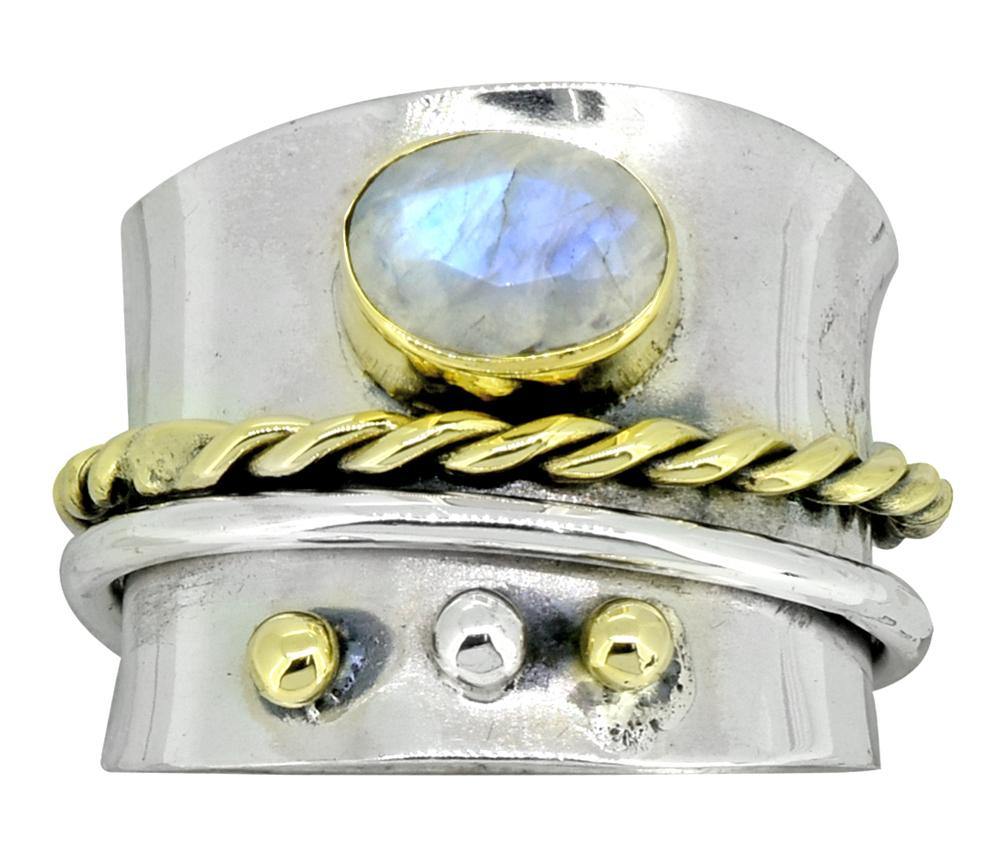 Rainbow Moonstone Ring Solid 925 Sterling Silver  Brass Gemstone Jewelry - YoTreasure