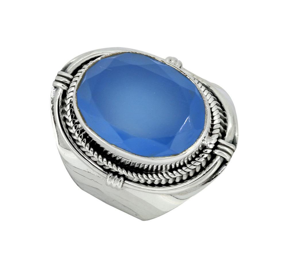 Blue Chalcedony Solid 925 Sterling Silver Ring Jewelry - YoTreasure