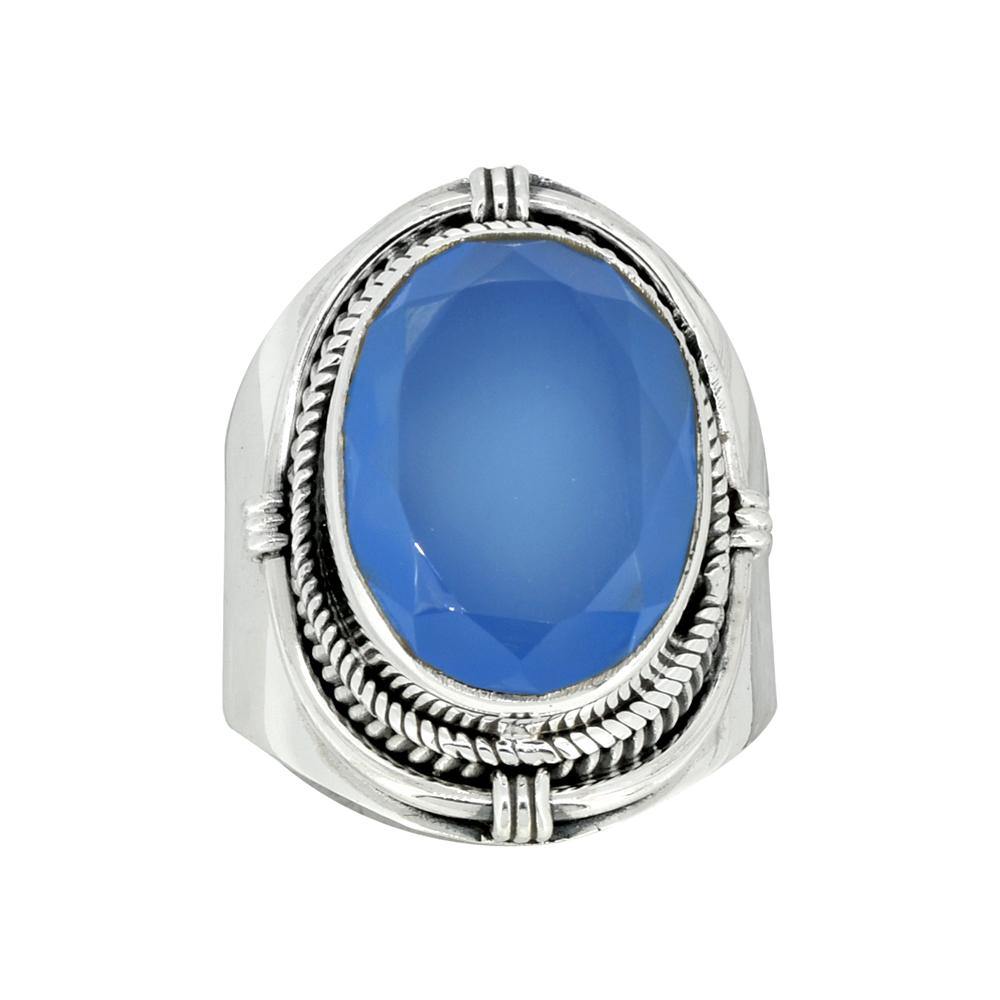 Blue Chalcedony Solid 925 Sterling Silver Ring Jewelry - YoTreasure