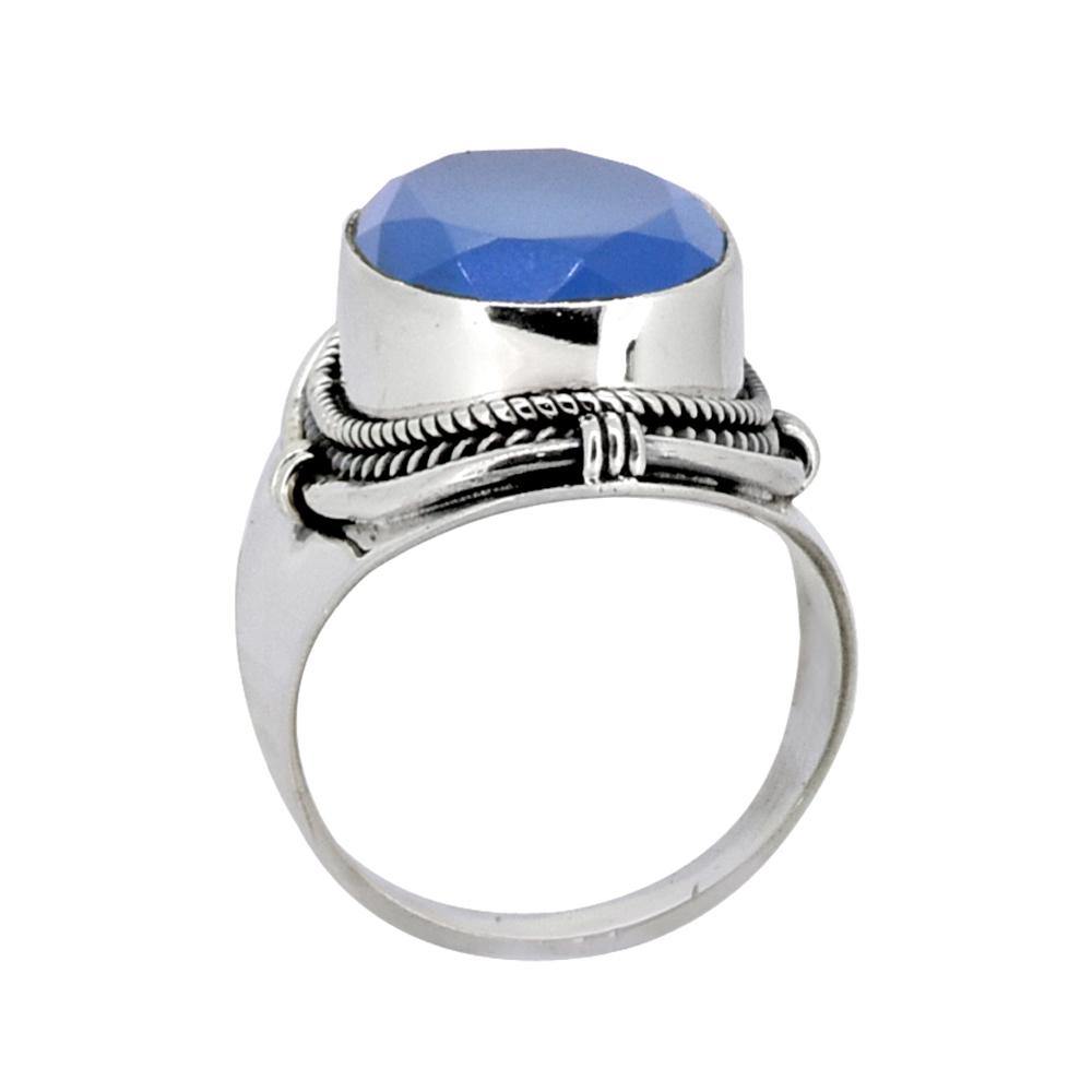 Blue Chalcedony Solid 925 Sterling Silver Ring Jewelry - YoTreasure