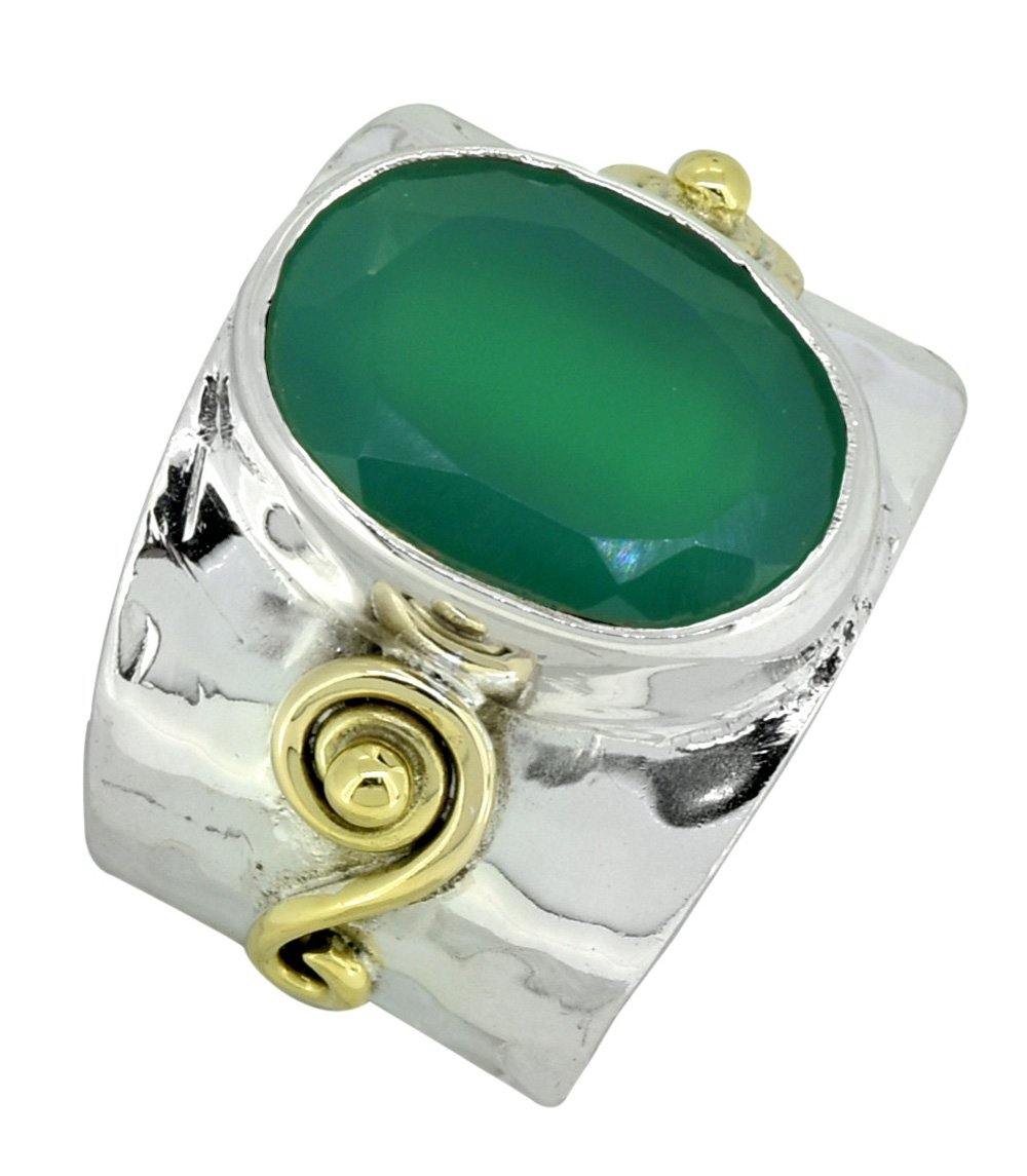 Green Onyx Ring 925 Sterling Silver Brass Designer Jewelry - YoTreasure