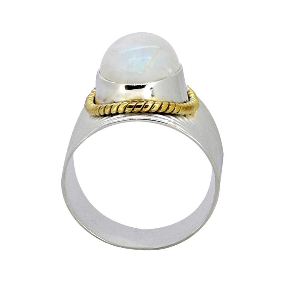 Rainbow Moonstone Solid 925 Sterling Silver Brass Hammered Ring Jewelry - YoTreasure