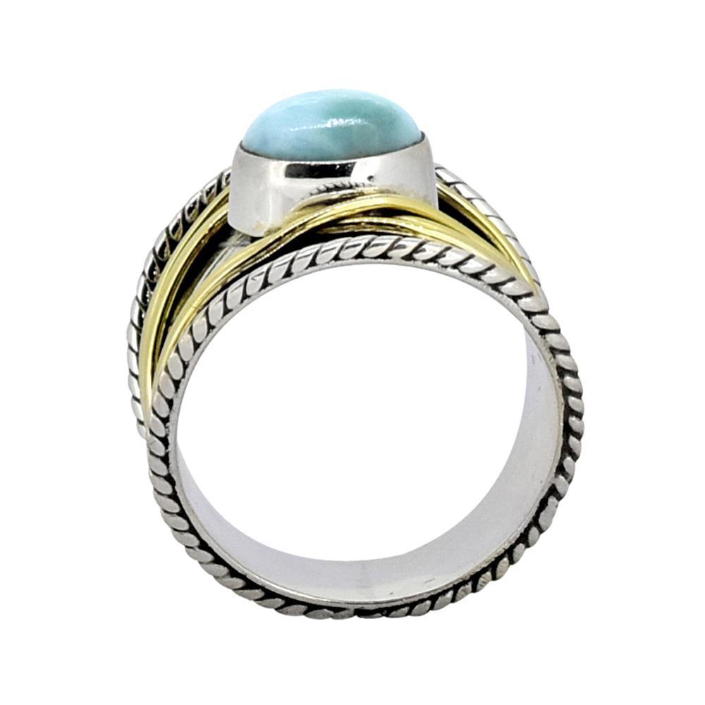 Larimar Solid 925 Sterling Silver Brass Designer Ring Jewelry - YoTreasure