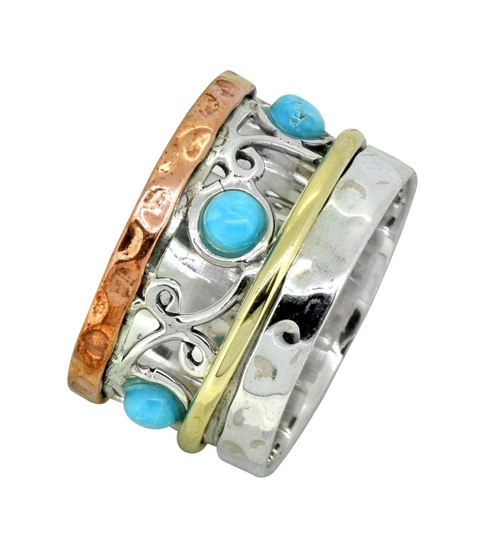 Turquoise Ring Solid 925 Sterling Silver Brass Copper Gemstone Jewelry - YoTreasure