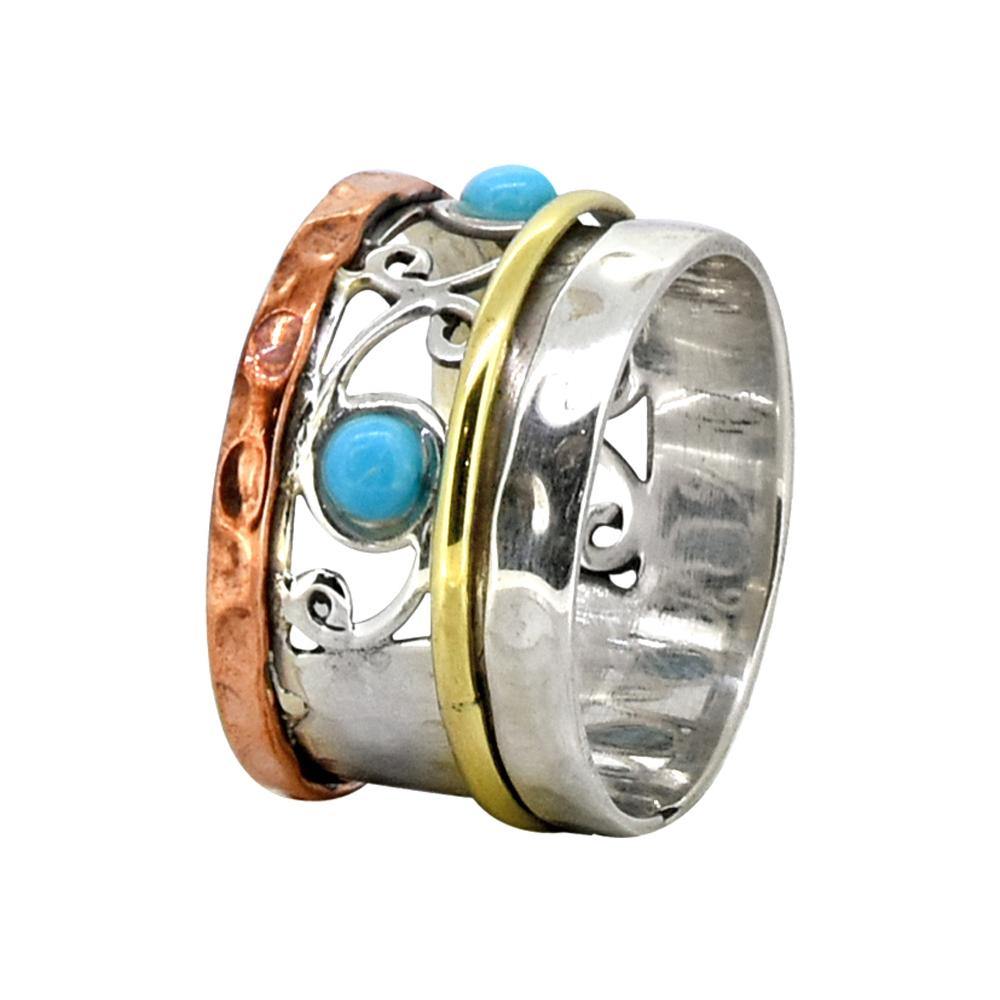 Turquoise Ring Solid 925 Sterling Silver Brass Copper Gemstone Jewelry - YoTreasure