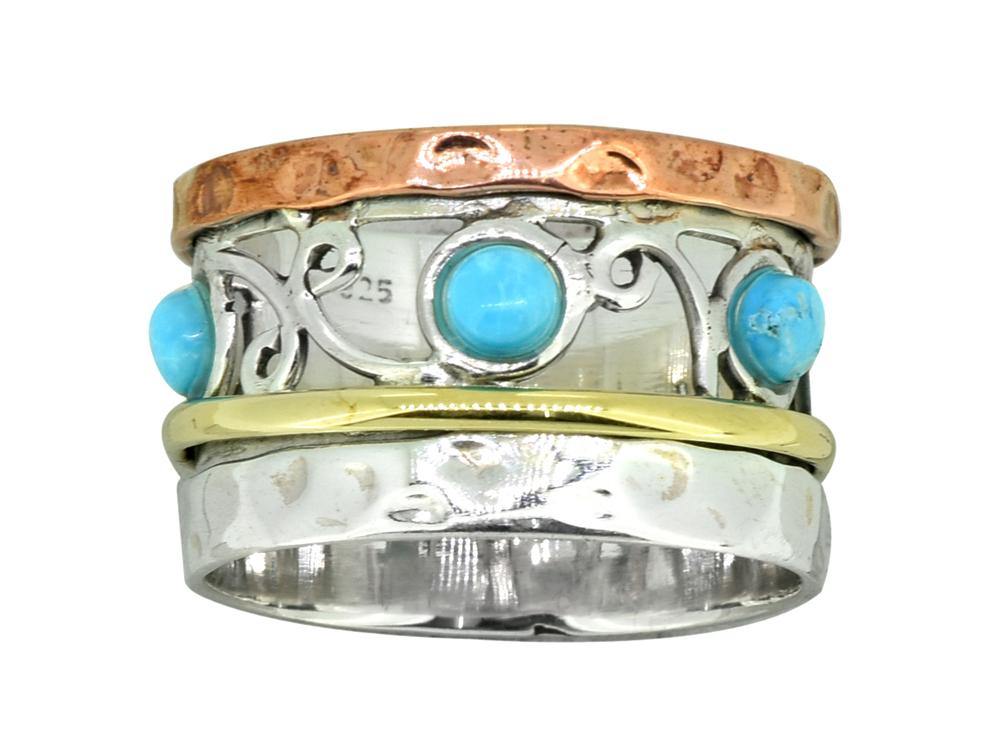 Turquoise Ring Solid 925 Sterling Silver Brass Copper Gemstone Jewelry - YoTreasure