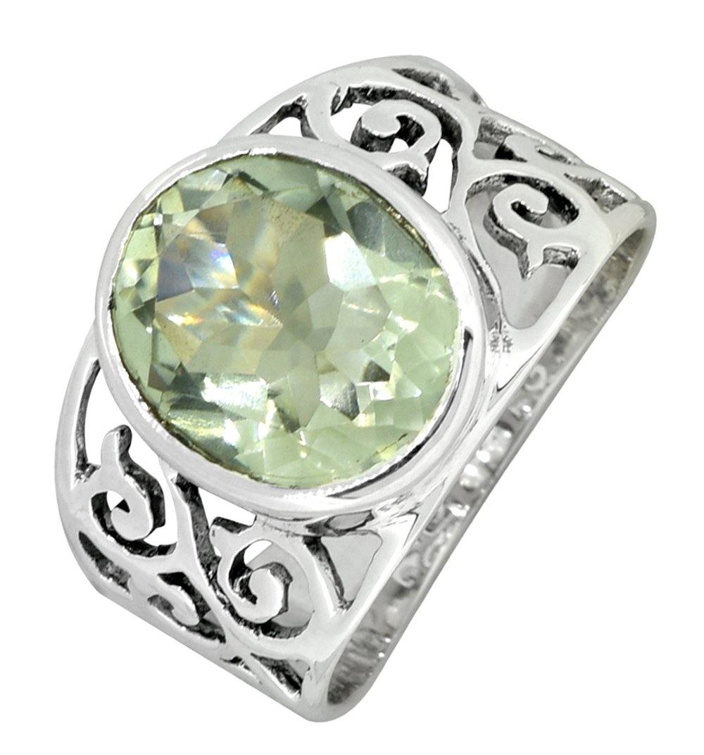 Natural Green Amethyst Ring Solid 925 Sterling Silver Gemstone Jewelry - YoTreasure