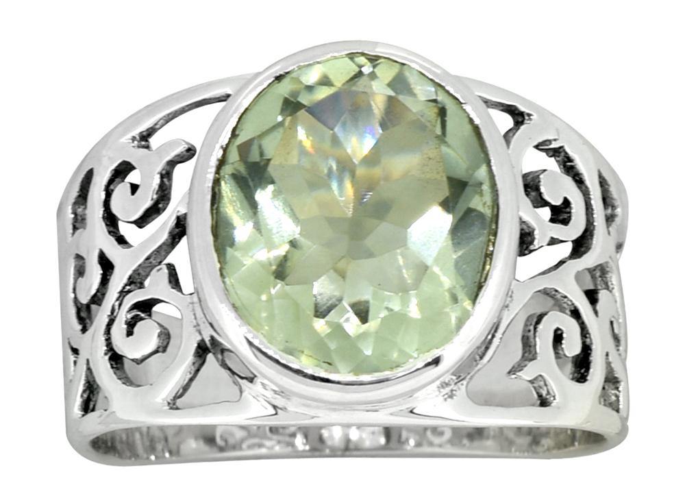 Natural Green Amethyst Ring Solid 925 Sterling Silver Gemstone Jewelry - YoTreasure