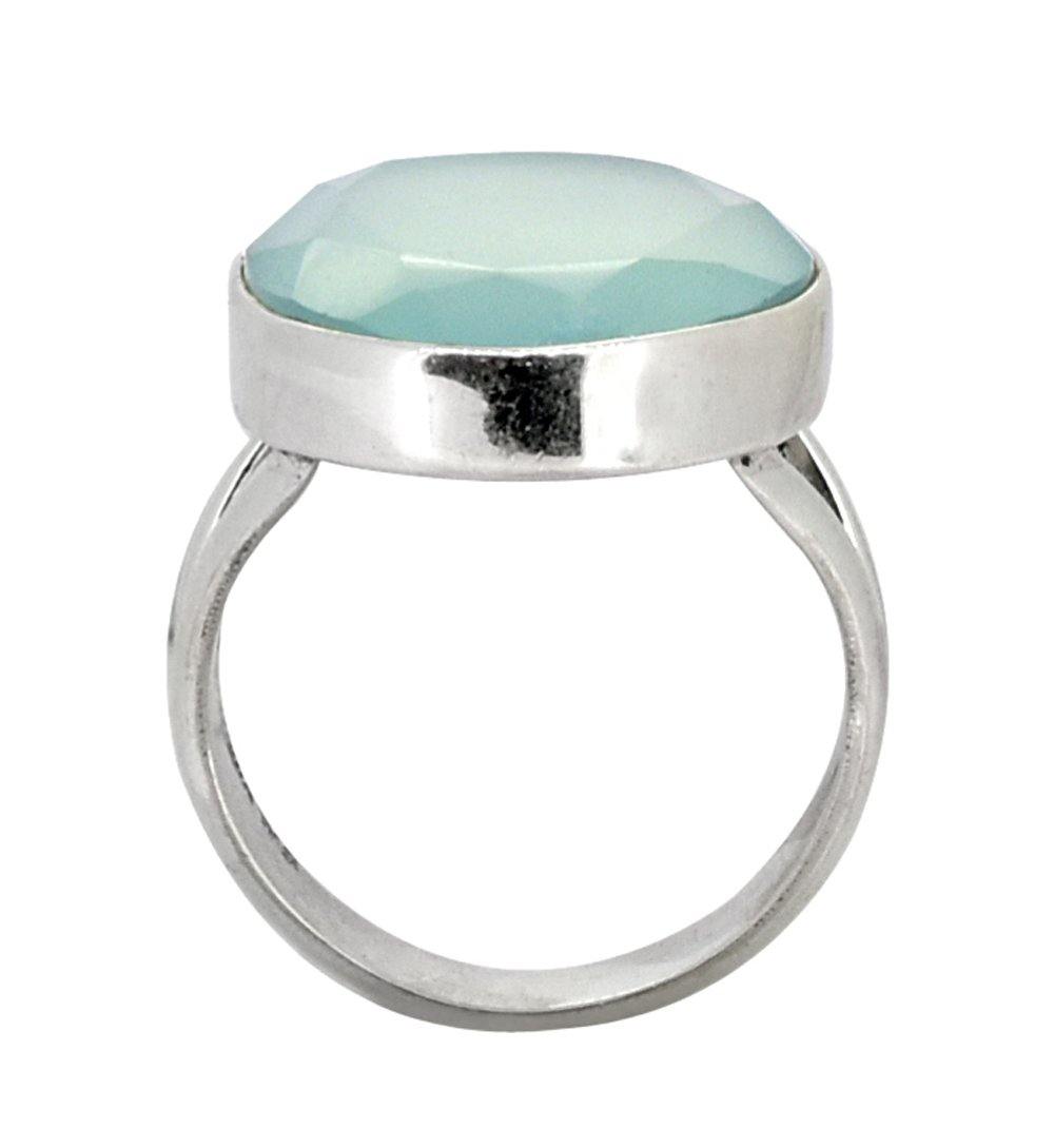 Aqua Chalcedony Ring Solid 925 Sterling Silver Gemstone Jewelry - YoTreasure