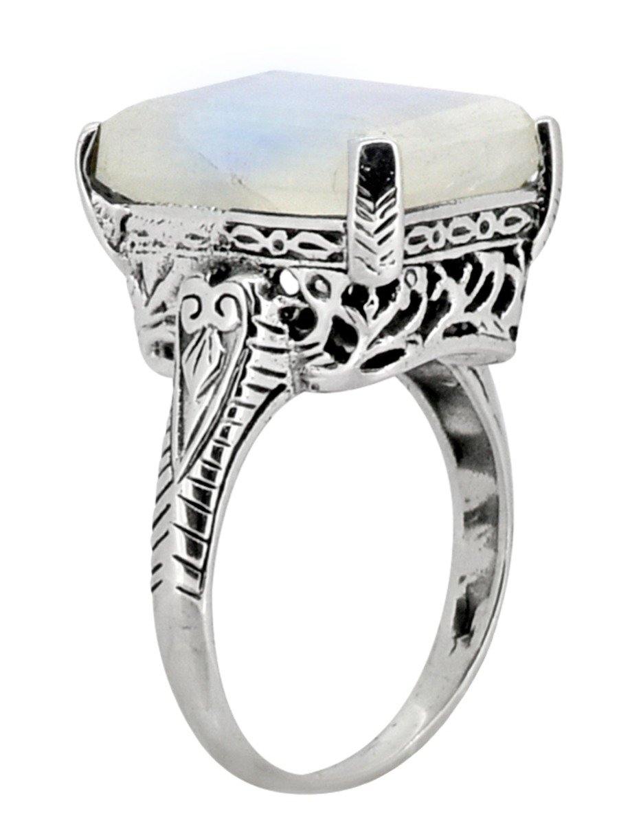 Rainbow Moonstone Ring Solid 925 Sterling Silver Gemstone Jewelry - YoTreasure