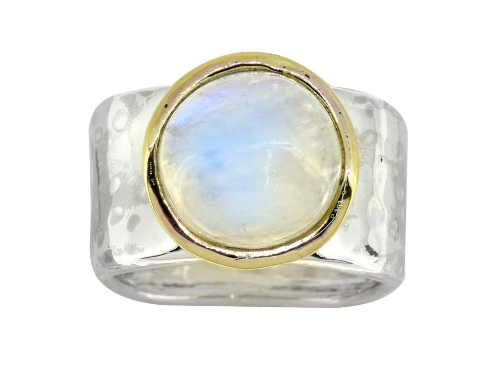Moonstone Solid 925 Sterling Silver Brass Hammered Ring Jewelry - YoTreasure
