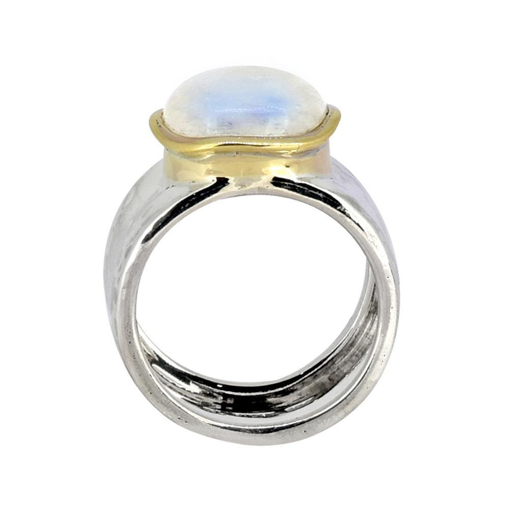Moonstone Solid 925 Sterling Silver Brass Hammered Ring Jewelry - YoTreasure