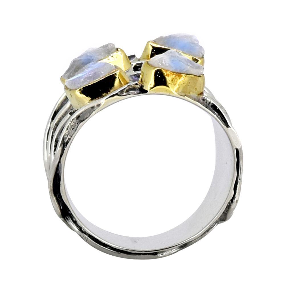 Rough Rainbow Moonstone Ring Solid 925 Sterling Silver Brass Gemstone Jewelry - YoTreasure
