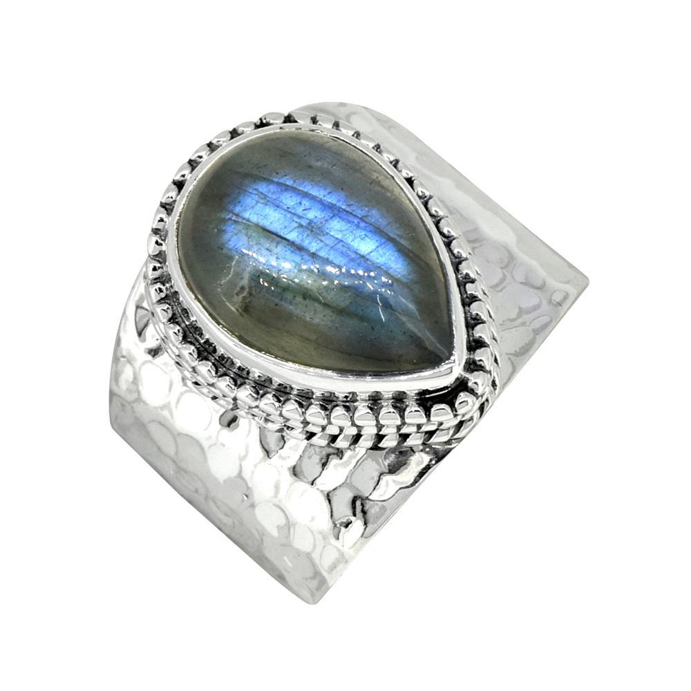 Labradorite Solid 925 Sterling Silver Hammered Ring Jewelry - YoTreasure