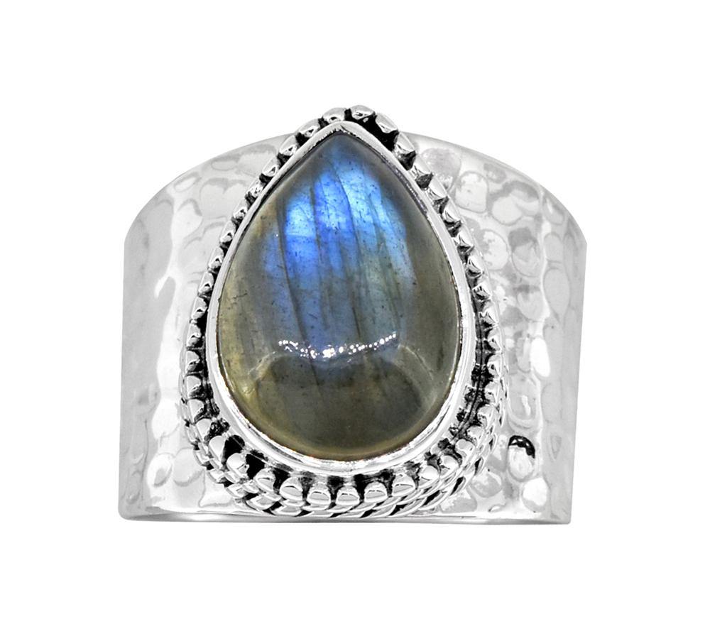 Labradorite Solid 925 Sterling Silver Hammered Ring Jewelry - YoTreasure