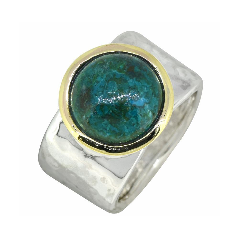 Natural Chrysocolla Solid 925 Sterling Silver Brass Hammered Ring Jewelry - YoTreasure