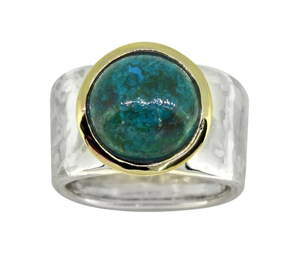 Natural Chrysocolla Solid 925 Sterling Silver Brass Hammered Ring Jewelry - YoTreasure