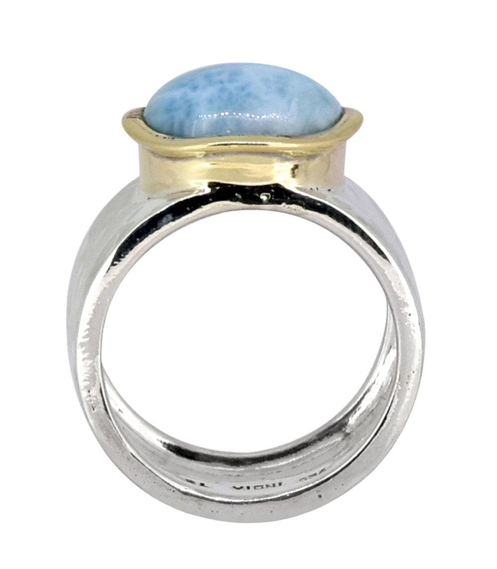 Natural Larimar Solid 925 Sterling Silver Brass Hammered Ring Jewelry - YoTreasure