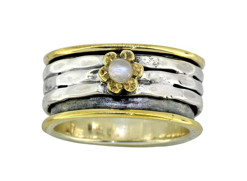 Rainbow Moonstone Solid 925 Sterling Silver Meditation Spinning Ring Jewelry - YoTreasure