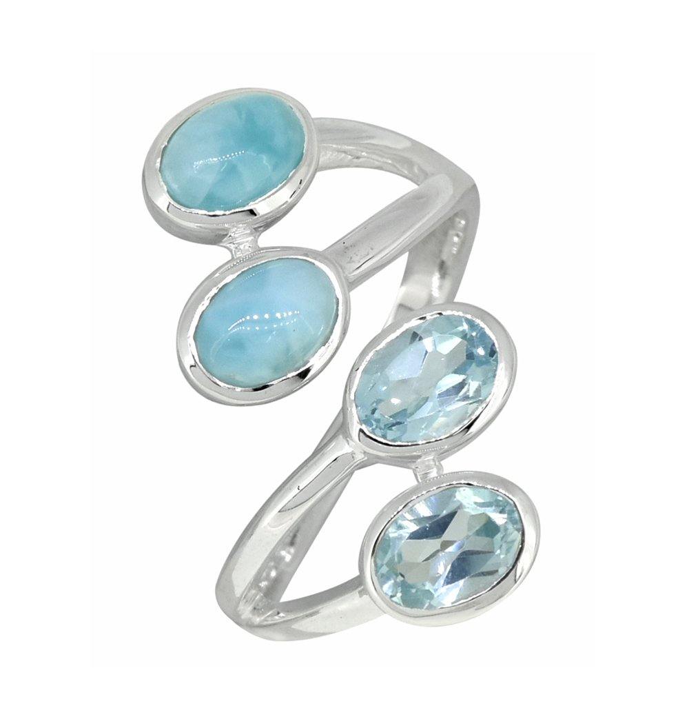 Natural Larimar Blue Topaz Gemstone Ring - YoTreasure