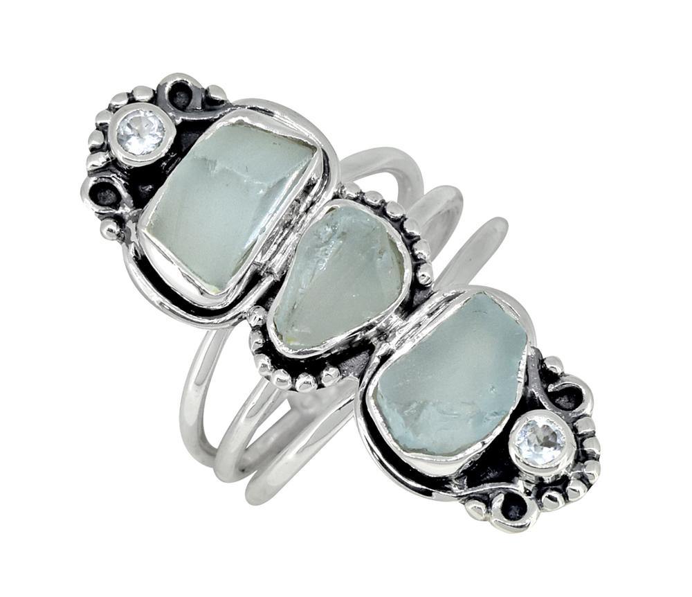 Rough Blue Topaz Solid 925 Sterling Silver Designer Ring Jewelry - YoTreasure