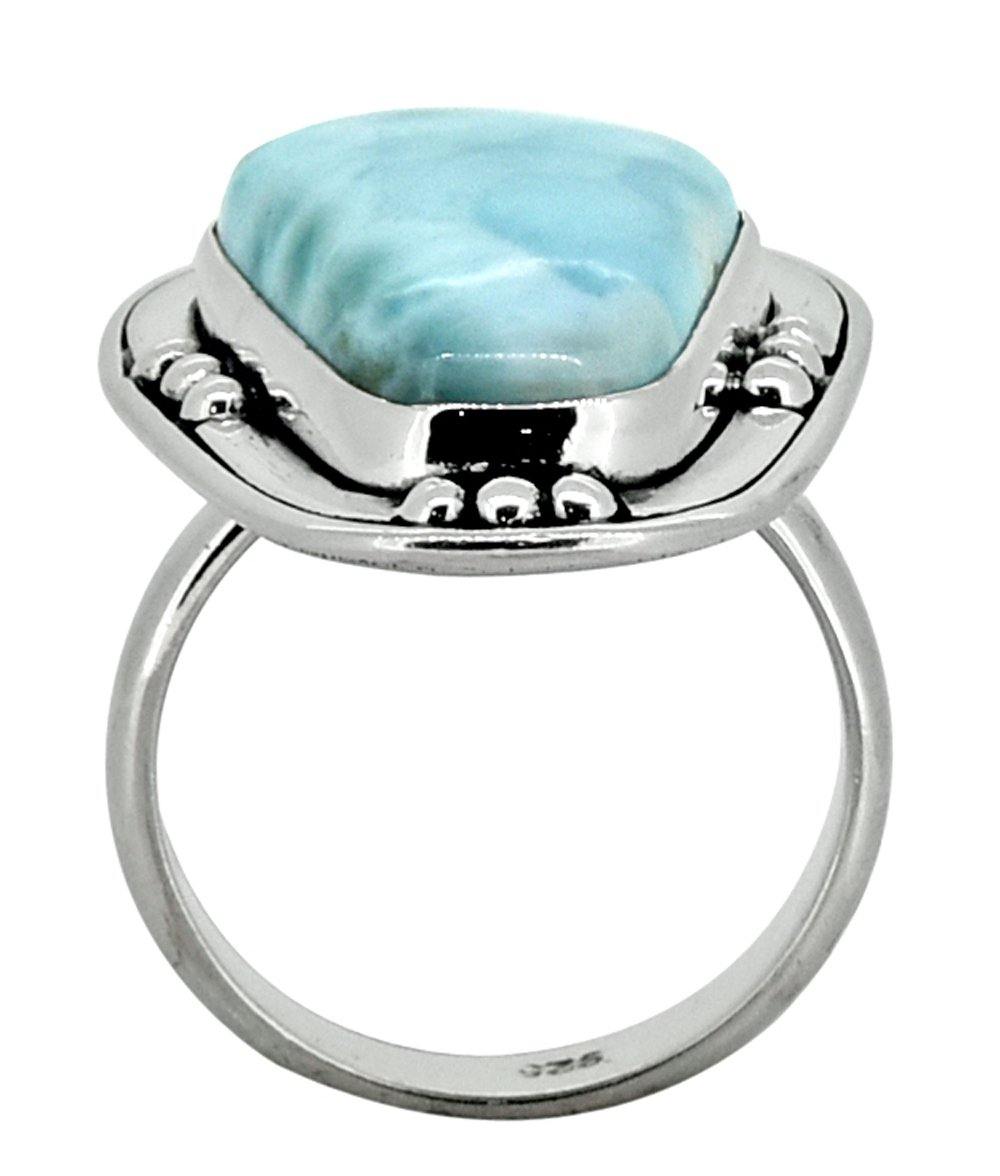 Natural Larimar Solid 925 Sterling Silver Ring Jewelry - YoTreasure