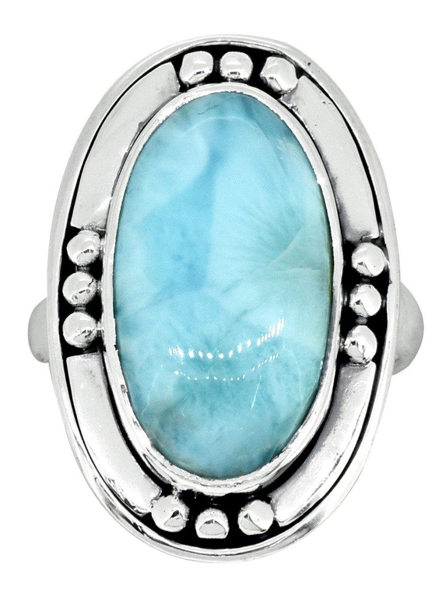 Natural Larimar Ring Solid 925 Sterling Silver Gemstone Jewelry - YoTreasure