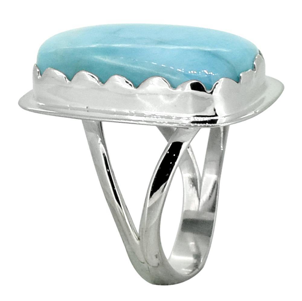 Natural Larimar Ring Solid 925 Sterling Silver  Jewelry - YoTreasure