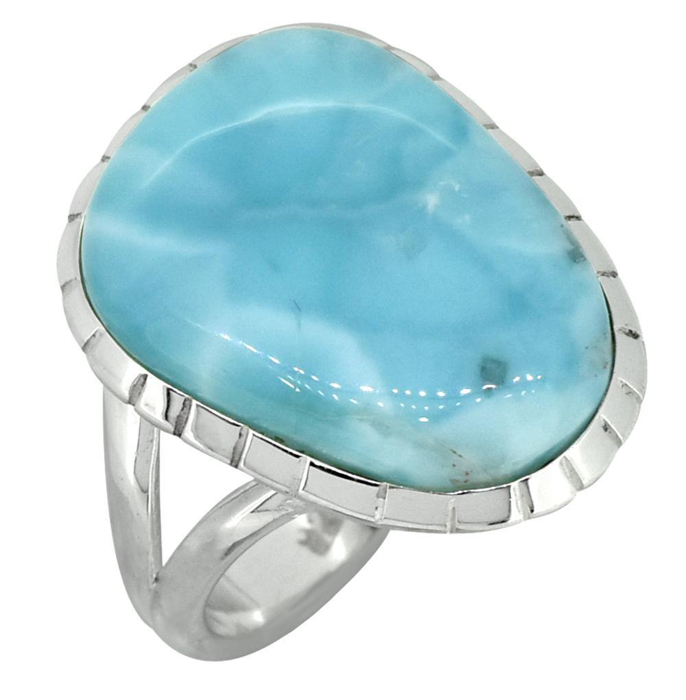 Blue Larimar Ring Solid 925 Sterling Silver Jewelry - YoTreasure