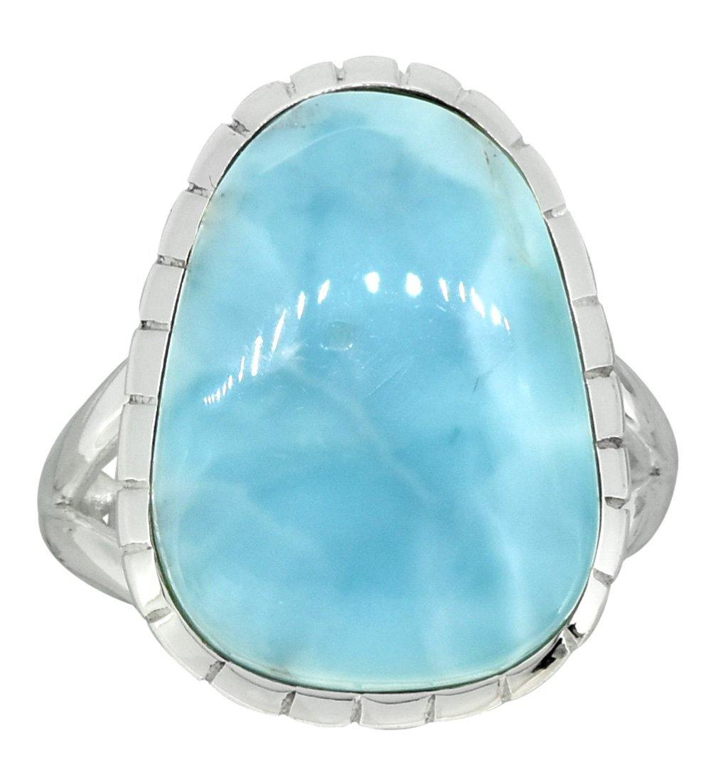 Blue Larimar Ring Solid 925 Sterling Silver Jewelry - YoTreasure