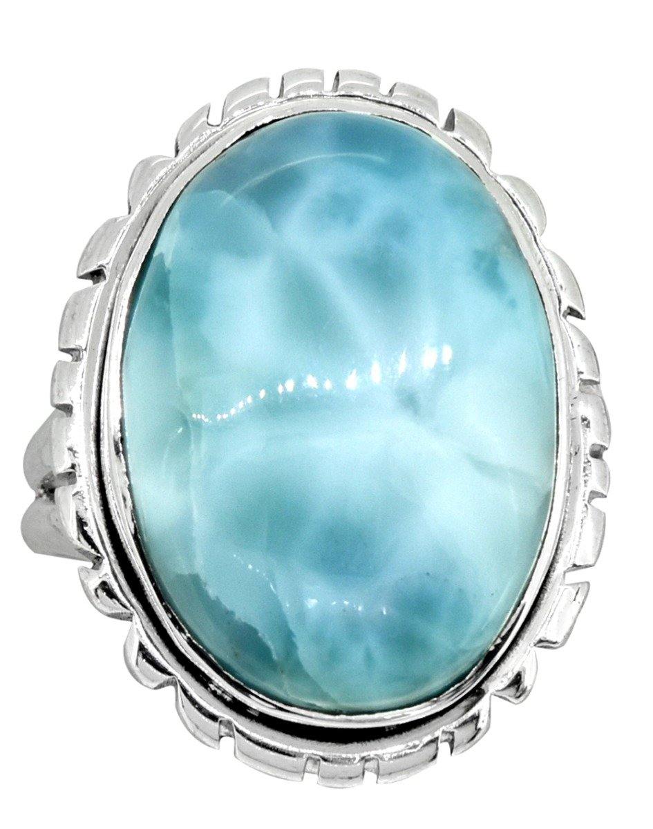 Natural Larimar Ring Solid 925 Sterling Silver Jewelry - YoTreasure