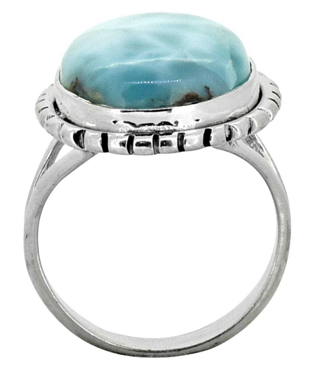 Natural Larimar Ring Solid 925 Sterling Silver Jewelry - YoTreasure