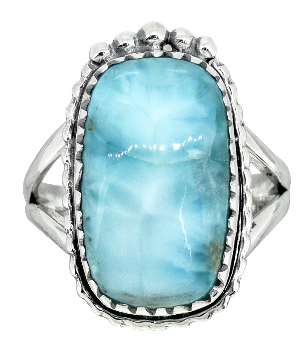 Natural Larimar Ring Solid 925 Sterling Silver Jewelry - YoTreasure