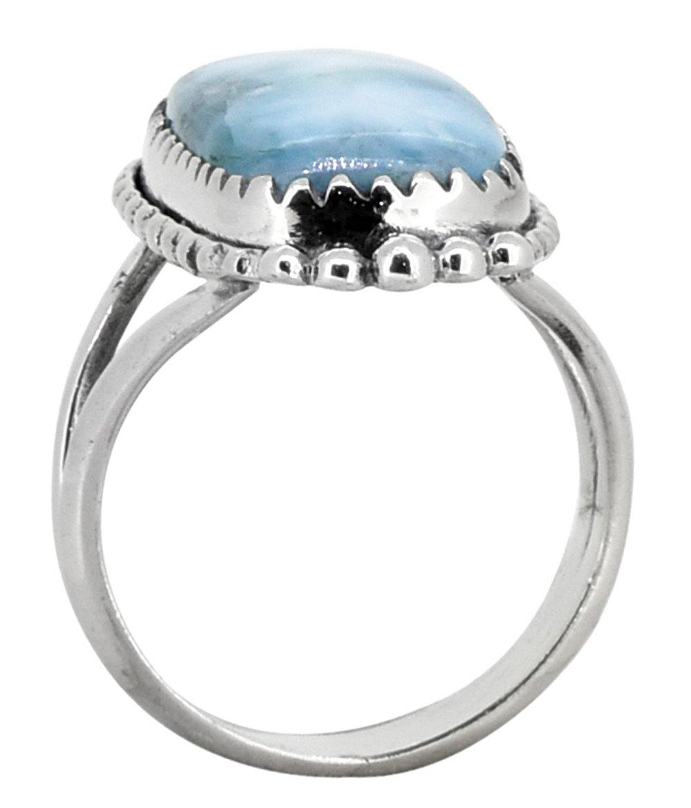 Natural Larimar Ring Solid 925 Sterling Silver Jewelry - YoTreasure