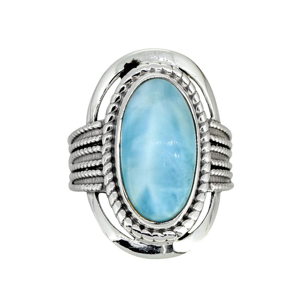 Natural Larimar Solid 925 Sterling Silver Ring Jewelry - YoTreasure