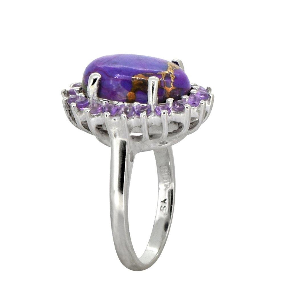 Purple Copper Turquoise Amethyst Solid 925 Sterling Silver Cluster Ring Jewelry - YoTreasure