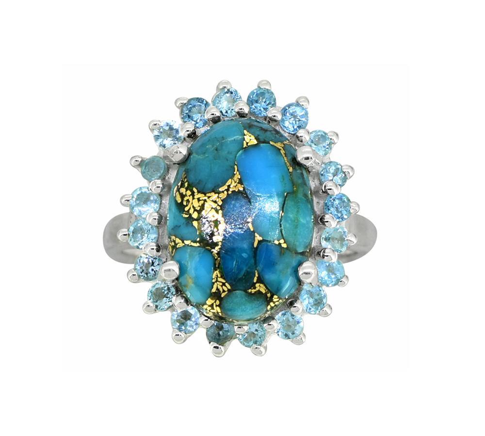 Turquoise Blue Topaz Solid 925 Sterling Silver Cluster Ring Jewelry - YoTreasure