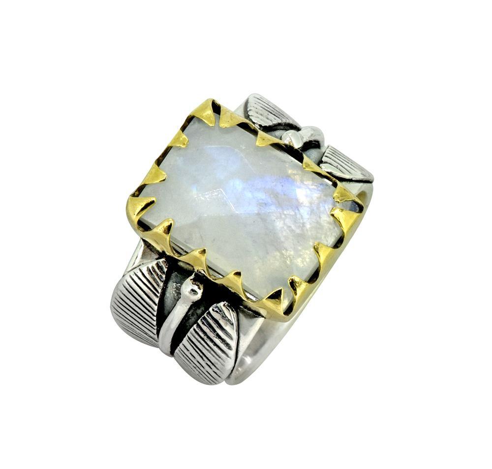 Rainbow Moonstone Solid 925 Sterling Silver Brass Designer Ring Jewelry - YoTreasure