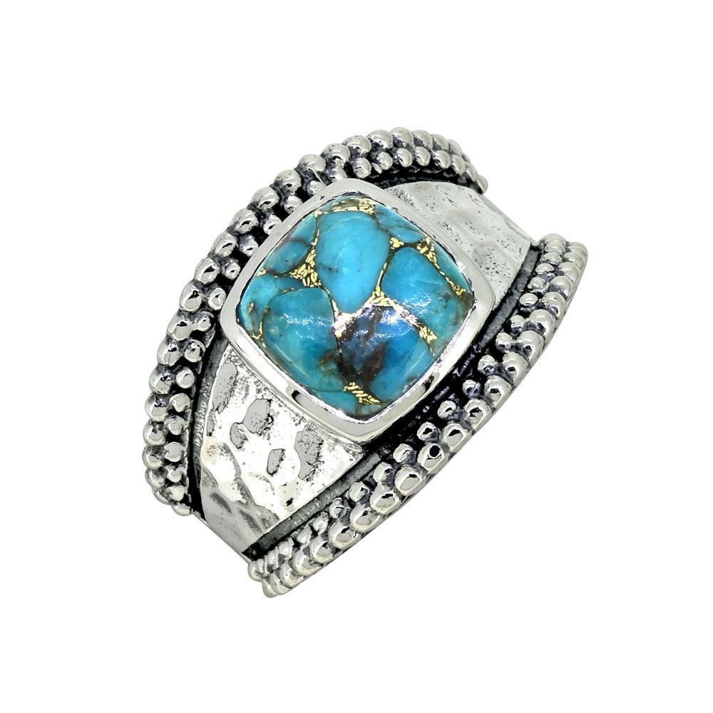 Blue Copper Turquoise Solid 925 Sterling Silver Gemstone Ring Jewelry - YoTreasure
