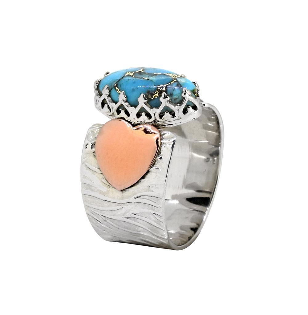 Blue Copper Turquoise Solid 925 Sterling Silver Brass Ring - YoTreasure