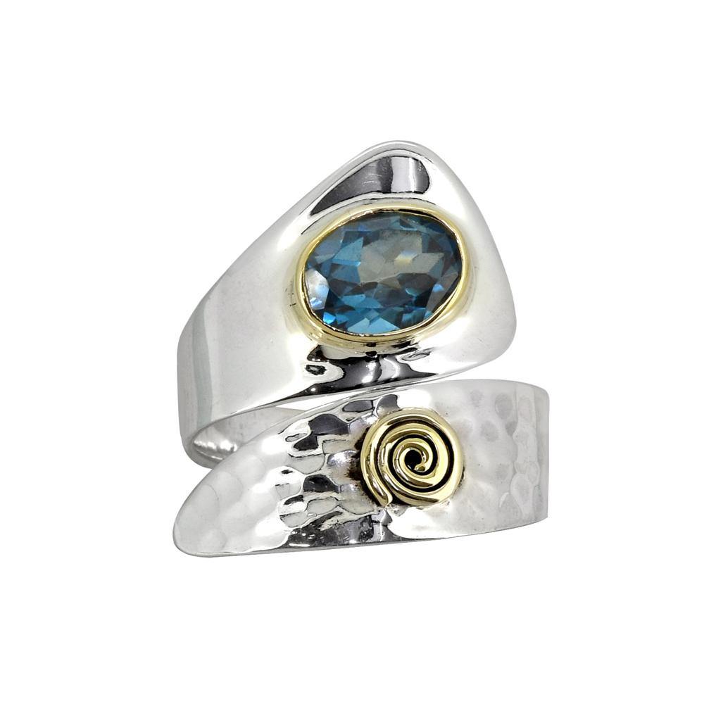 London Blue Topaz Solid 925 Sterling Silver Brass Two Tone Ring Jewelry - YoTreasure