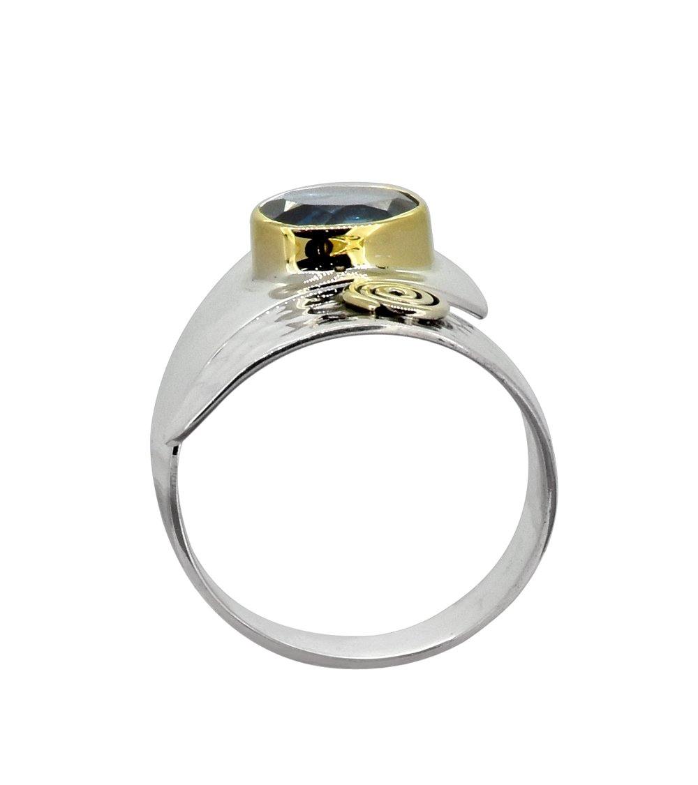 London Blue Topaz Solid 925 Sterling Silver Brass Two Tone Ring Jewelry - YoTreasure