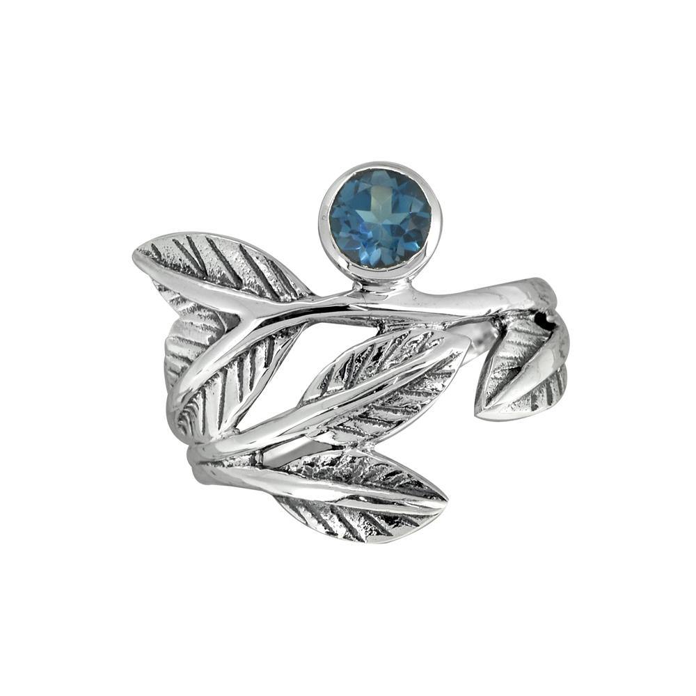 London Blue Topaz Solid 925 Sterling Silver Leaf Design Ring Jewelry - YoTreasure