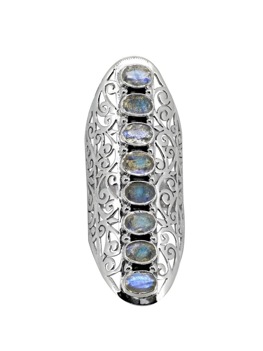 Labradorite Solid 925 Sterling Silver Filigree Ring Jewelry - YoTreasure