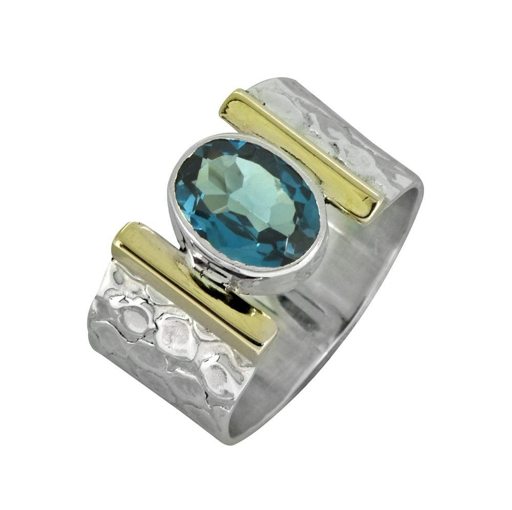 London Blue Topaz Solid 925 Sterling Silver Hammered Ring Jewelry - YoTreasure